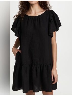 Velvet by Graham & Spencer Black Flutter Sleeve Tiered Mini